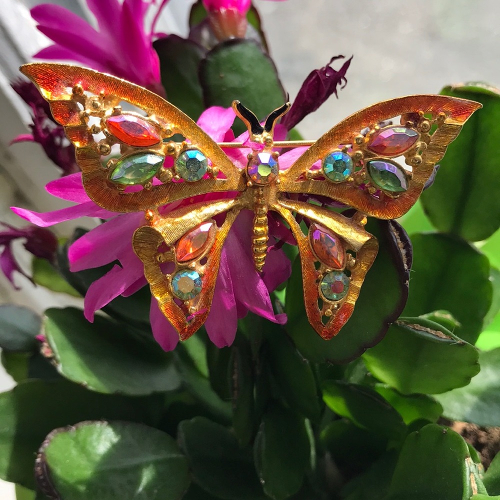 Vintage butterfly brooch with gemstones
